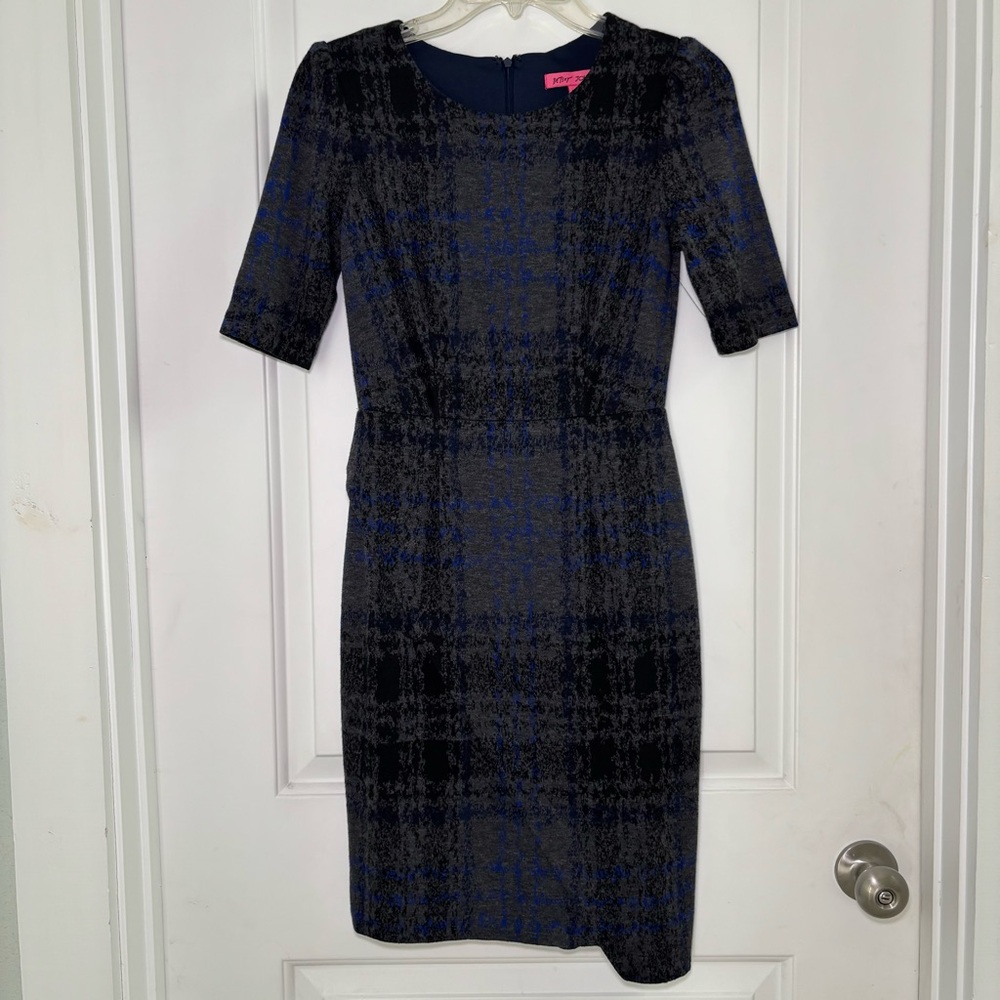 Betsey Johnson Plaid Lined Gray Black Blue Asymmetrical Dress